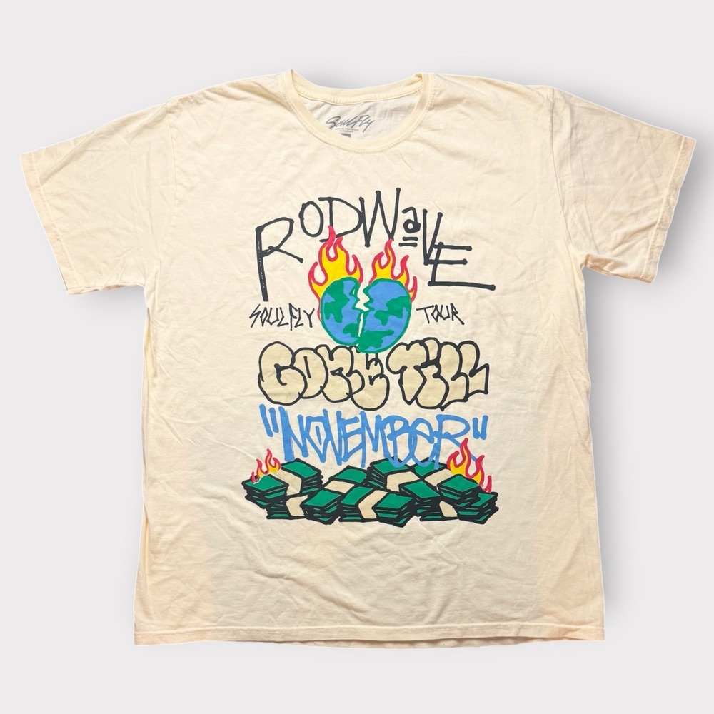 Rod‎ Wave SoulFly Tour Shirt Mens XL Cream Gone Till November Graphic Tee